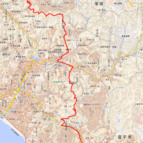 三浦丘陵 逗子から六国見山ルートマップ